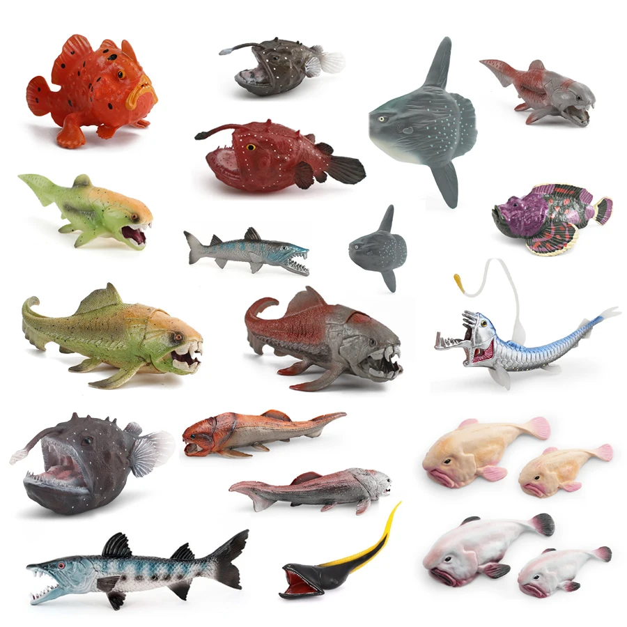 Figura de Acción Realista de Vida Marina: Pez Sol, Pez Piedra, Pez Lobo, Pez Gulper, Anguila, Pez Burbuja, Dunkleosteus - Colección de Modelos de Juguete, Regalo para Niños