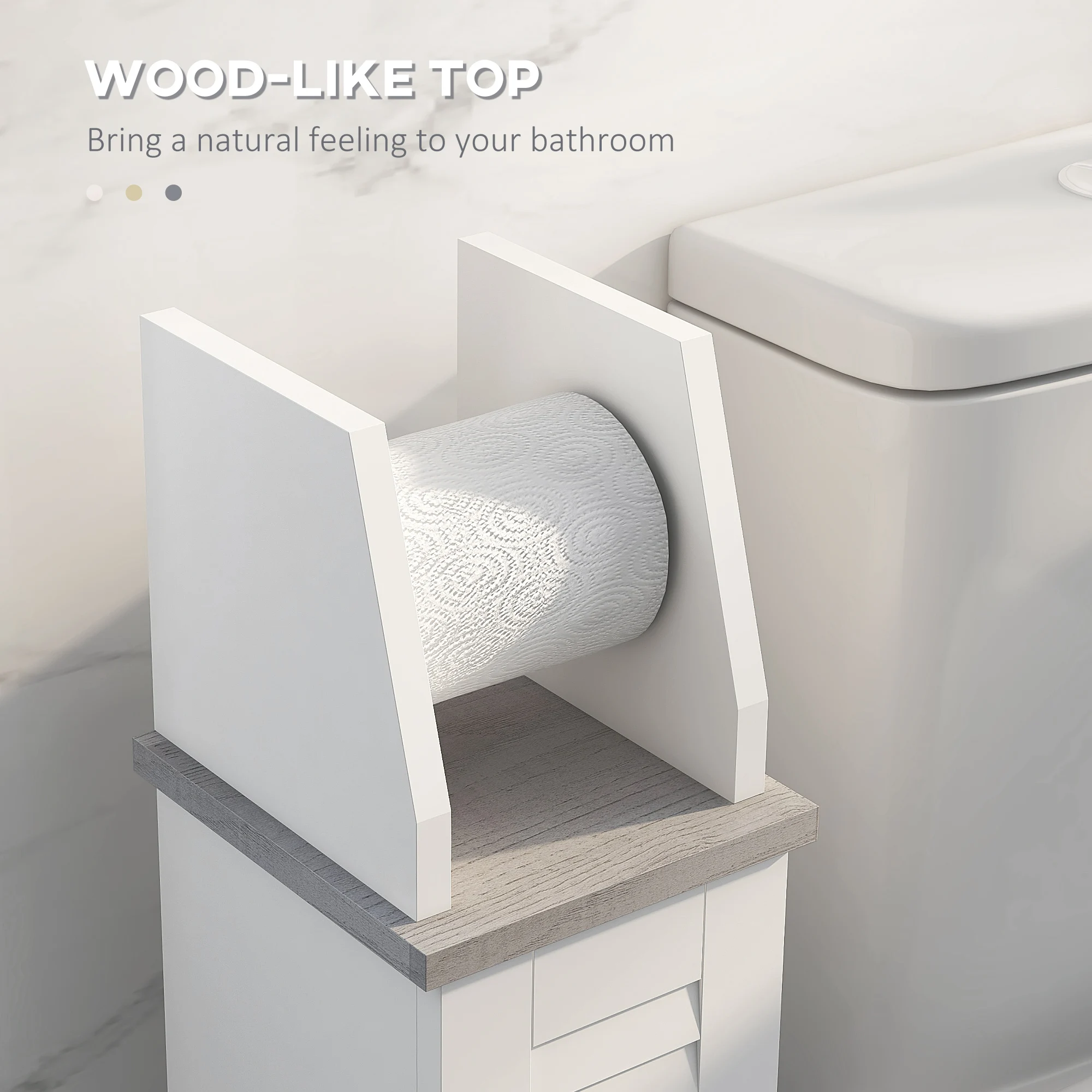 kleankin Slim Toilet Roll Storage Unit with Cupboard and Adjustable Shelf, White