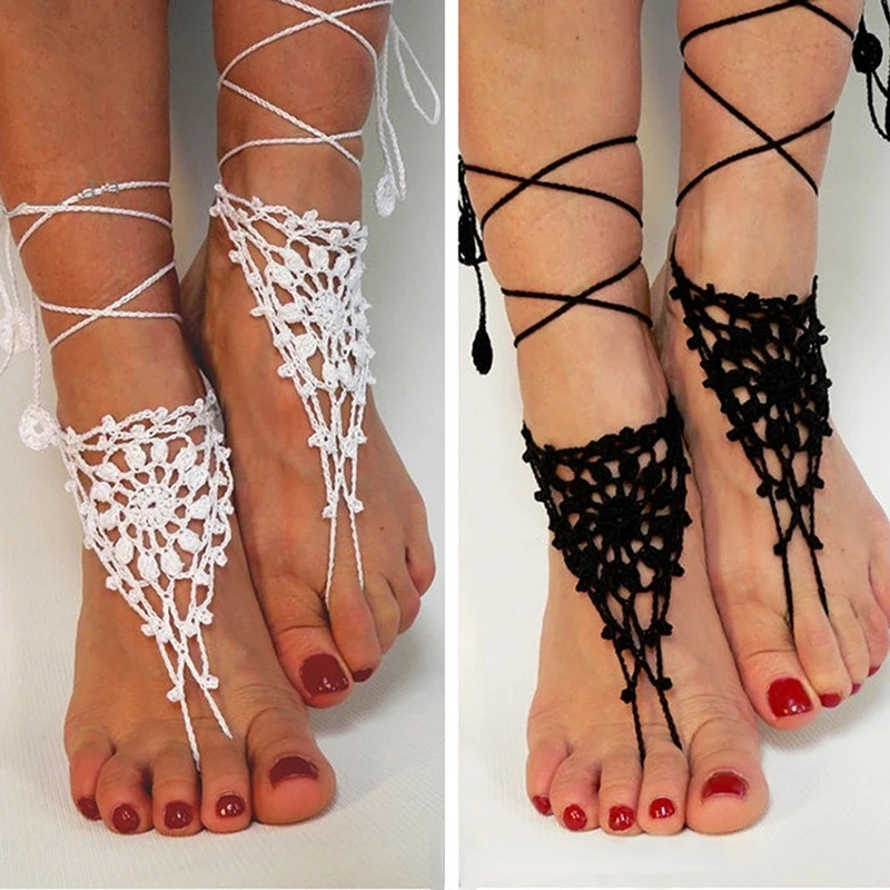 2021 Fashion Hot Selling Bride Wedding Dress Footwear Sandals Barefoot Beach Party Handmade Crochet Knitted Feet Chain