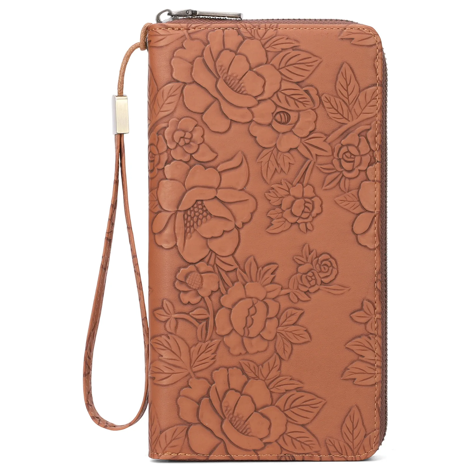 Western RFID Blocking Flower Embossed PU Leather Long Women Wallet Large Capacity Multi-cards Coin Purse for Ladies