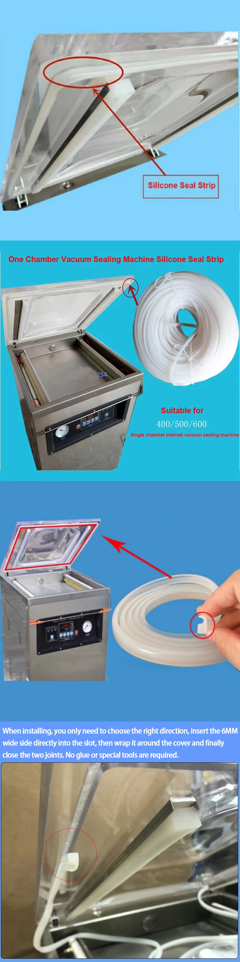 DZ Series1PC 2M Vacuum Sealing Upper Cover Seal Parts Silicone Seal Strip Rubber Strip for DZ-400 Vacuum Packing Sealing Machine