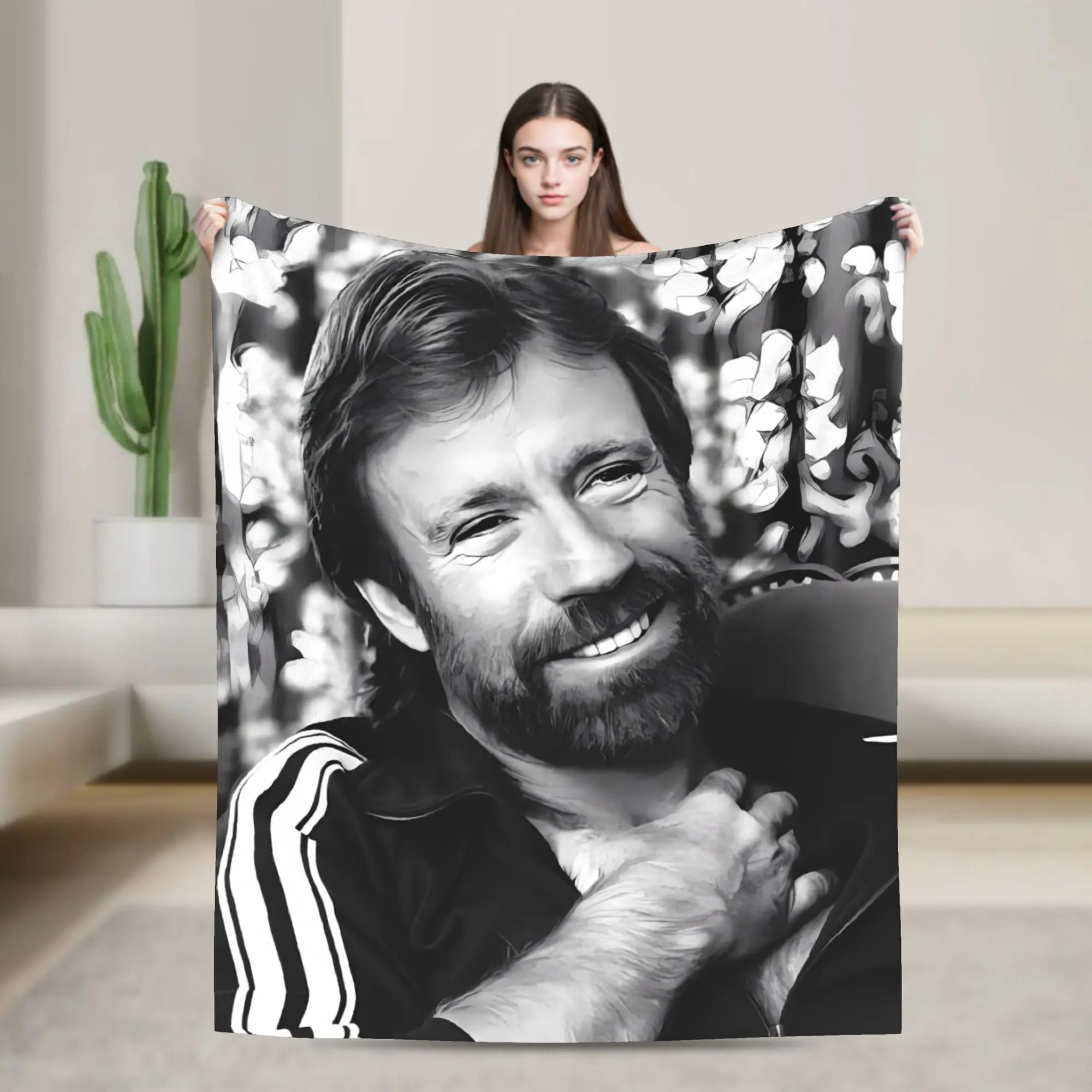 Black And White Chuck Norris Blankets  Camping Flannel Throw Blanket For Living Room Warm Soft Customized Quality Bedspread Gift