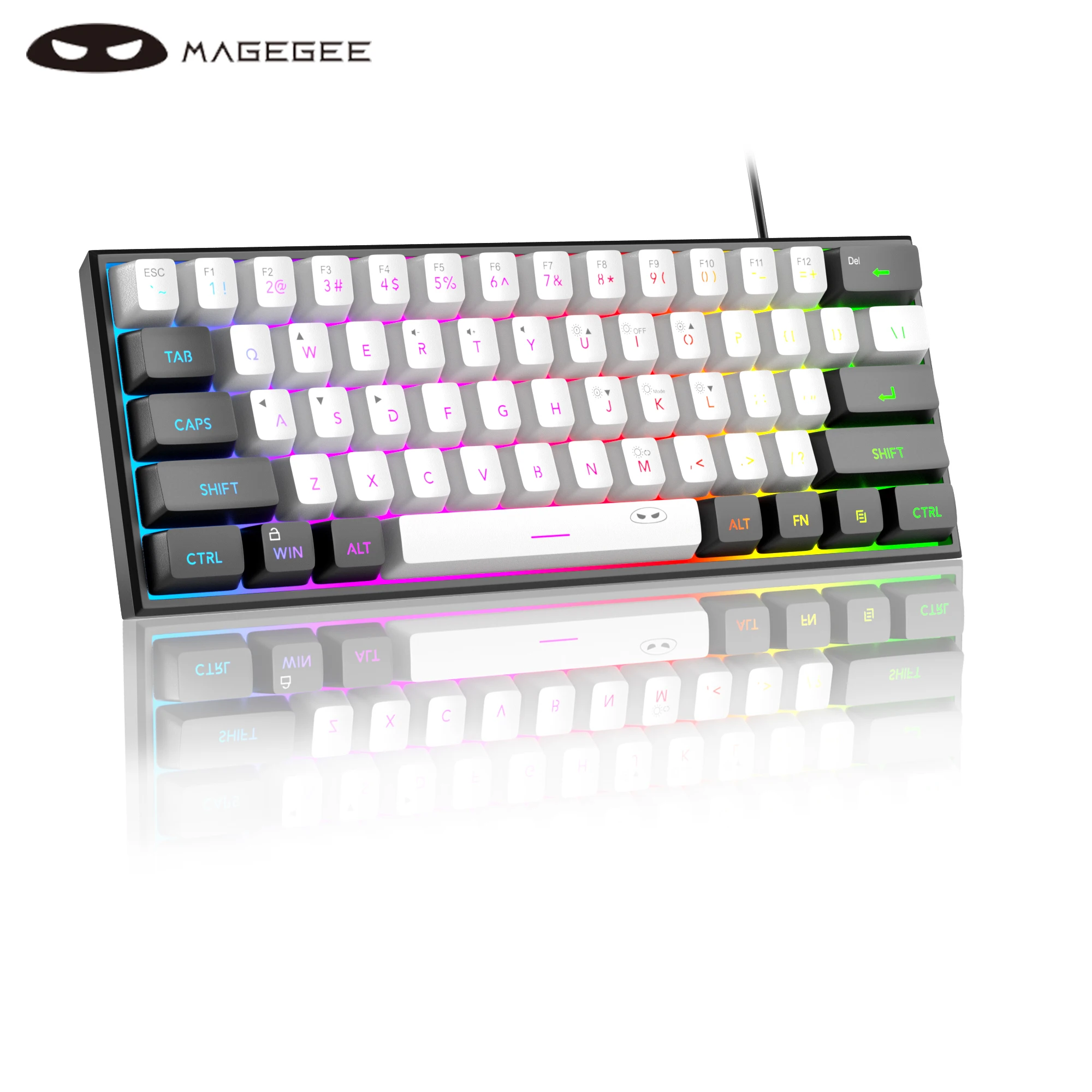 MageGee TS91 60% compact bedraad toetsenbord 61 toetsen RGB-achtergrondverlichting Kleine draagbare kantoorcomputer Membraantoetsenbord voor Windows PC