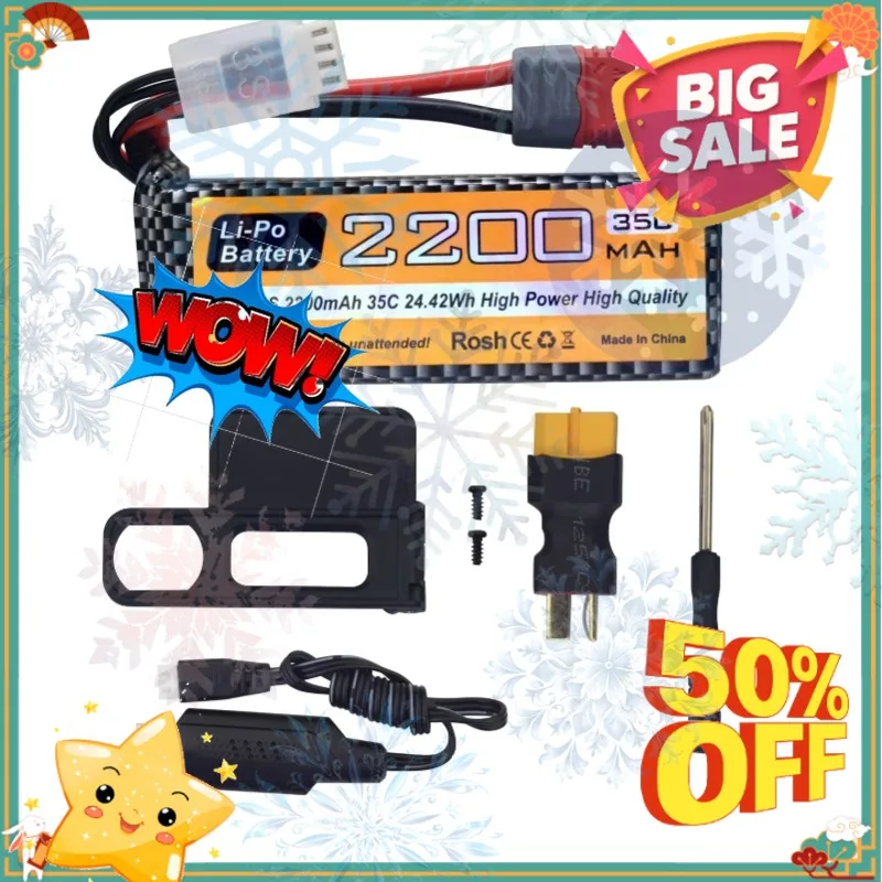 SWZY 11.1V 2200mAh 35C 3S Lipo Battery With T-Plug And USB Charging Cable For MJX H16E 16207 16209 14210 RC Car