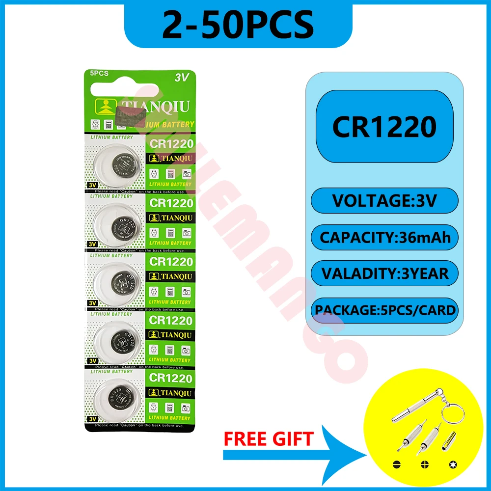 TIANQIU 2-50PCS CR1220 Button Coin Cell Battery For Watch Car Remote Key ECR1220 GPCR1220 5012LC 3V CR 1220 Lithium Batteies