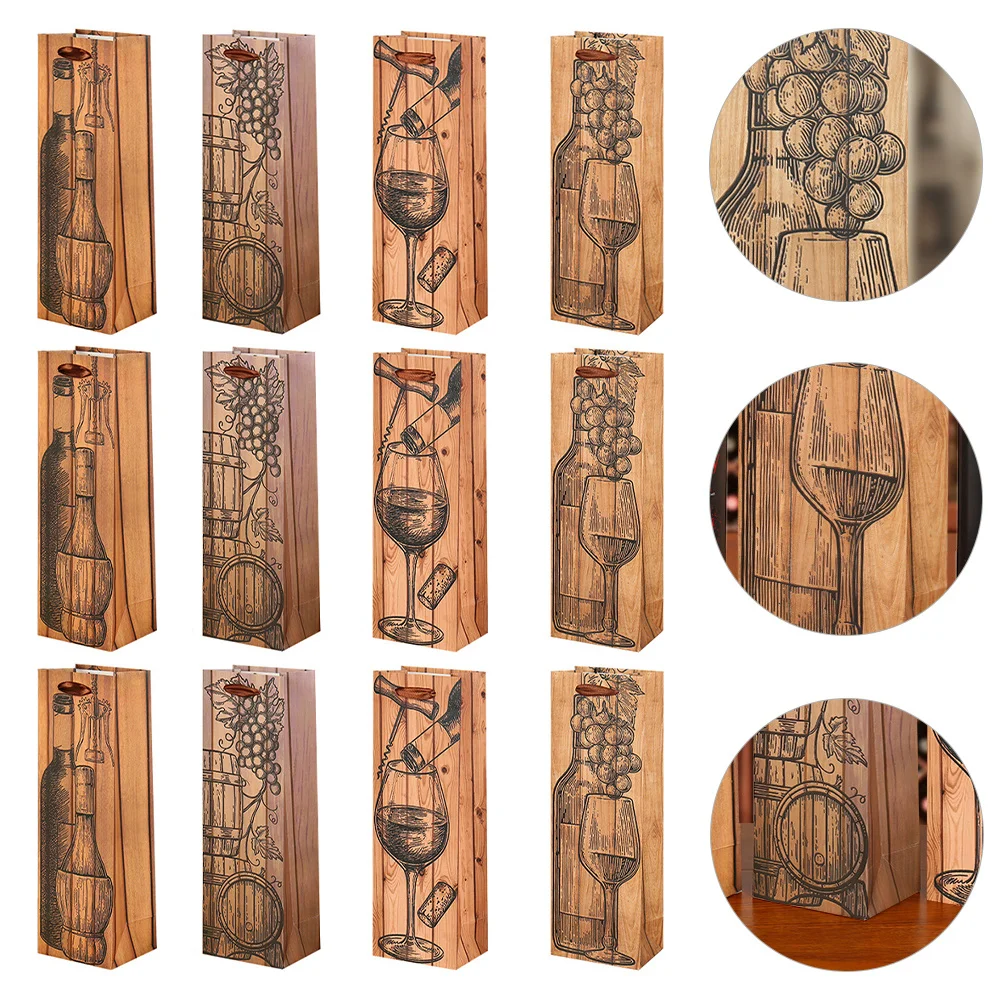 

12 Pcs Kraft Paper Wine Packaging Bags Brown Gift Rustic Christmas Party Decorations