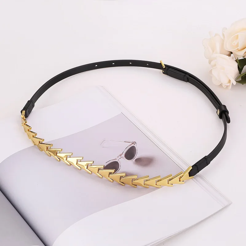 

2024 New Genuine Leather Women's Fishbone Waist Belt With Fine Leather Buckle Stitching Fashionable Waist Chain