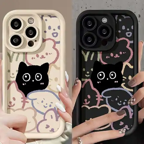Cute Line Cat Phone Case For VIVO Y36 Y27 Y20 Y50 Y30 Y51 Y31 Y16 Y19 Y78 Plus Y83 Y81 Y91 Y95 Y93 Y67 Y76 Y77 Y76S Y72 V5 V5S