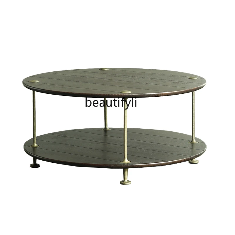 Oak Iron Coffee Table round Side Table Nordic Style Original Cast Iron Retro Cold Table