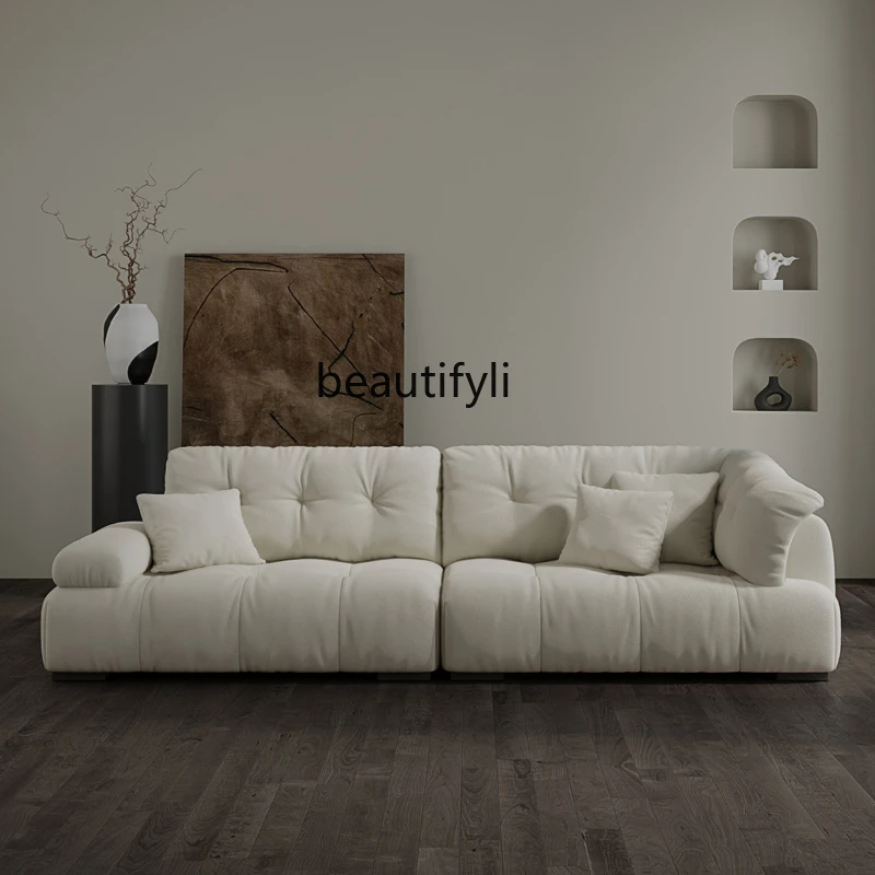 Modern Simple Three-Seat Straight-Row Sofa Small Apartment Cream Style Fabric Cloud Sofa