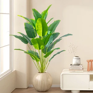 88cm 24 Large leaves Tropical Palm False Banana Plants Real Touch Stretal Plastic Monstera Plastic Plant Garden 10 Main Sales Plant Big - №9