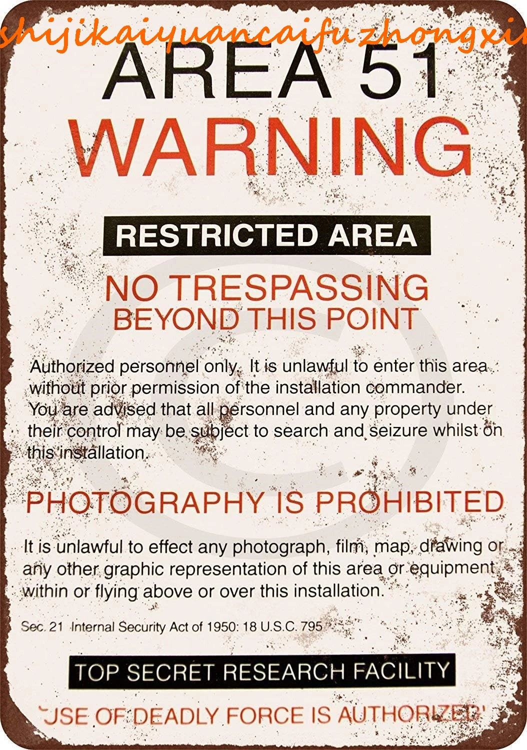 Vintage Tin Sign Area 51 Warning Art Decoration Retro Metal Poster for Home Cabin Bar Store Club Farm 12