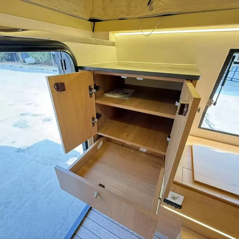 Compact Pop Up Pickup Truck Camper Tent Hard Shell Design, Fully Equipped Camping Pod with Bed Platform Solar Ready Roof view 6