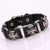 Men's Punk Adjustable Leather Strap Bracelet Metal for Cross Cuff Bangle Wristba