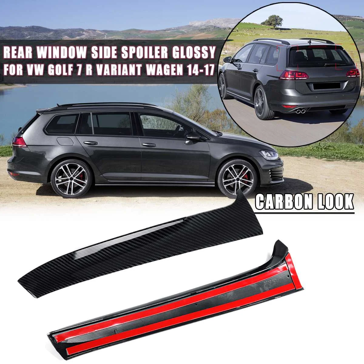 Gloss Black/Carbon Look Rear Window Side Spoiler canard canards Splitter Glossy For VW Golf 7 R Variant Wagen 2014 2015 16-2017