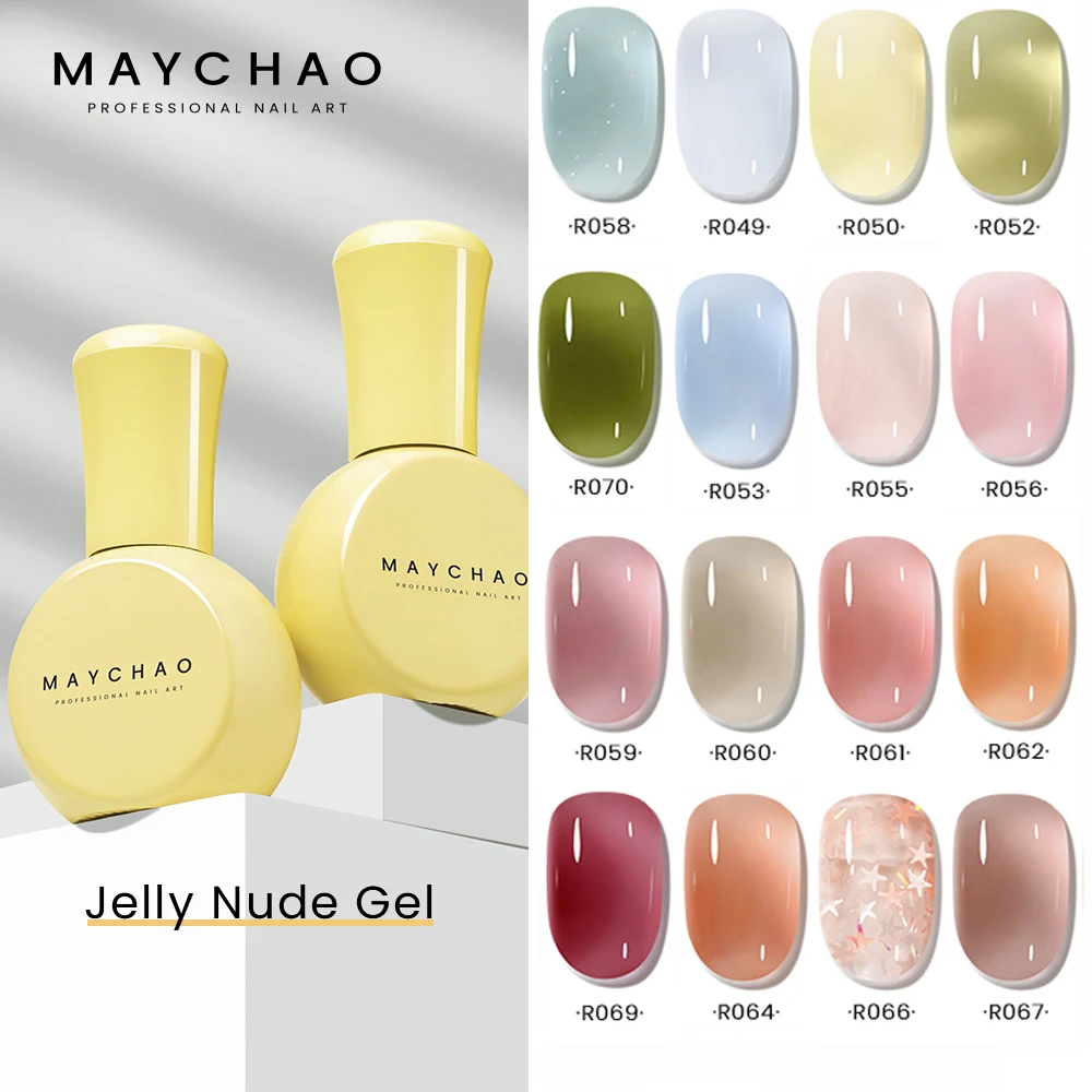 MAYCHAO Jelly Gel 10ml Semi-transparent Nude Gel Nail Polish Top Coat Nail Art Semi Permanent Soak Off UV LED Varnish for Nail