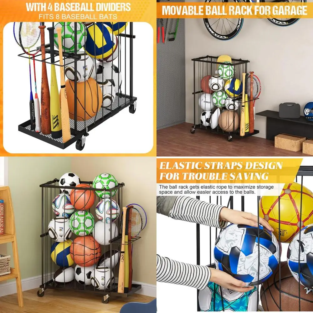 

Хранение мячей в гараже с держателем для бейсбола и бадминтона: органайзер для спортивного снаряжения, стойка для спортивных мячей с эластичной веревкой, мяч