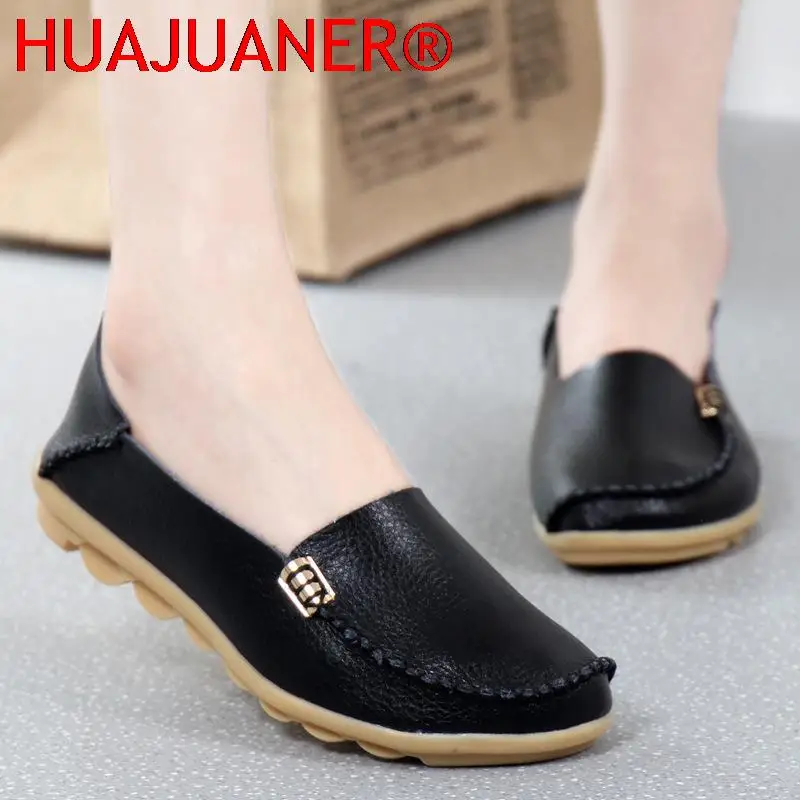 Women Flats Shoes Slip On Genuine Leather Loafers For Womens Moccasins Loafers Flats Ladies Shoes Plus Size Sapato Feminino image 2