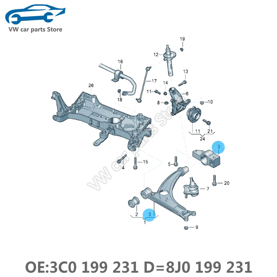 Braços de controle dianteiros bucha suporte inferior suspensão de borracha para VW Passat B6 B7 Tiguan CC TT TTS Sharan 8J0 199 231, 3C0199231E