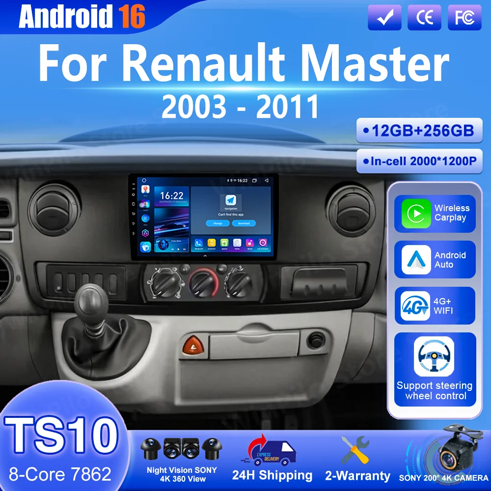 Android 16 Carpaly For Renault Master 2003 2004 2005 2006 2007 2008 2009 2010 2011 Auto Multimedia Video Player Wireless Carplay