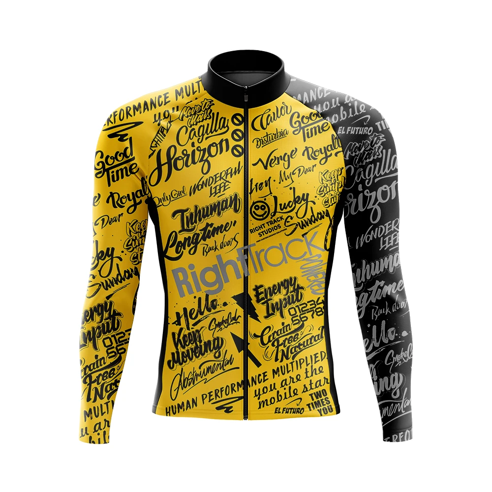 

2022 Winter Cycling Jersey Fluor RightTrack Studios Power Outdoor Colorful Text Long Sleeve Thermal Fleece Jacket Bike Clothing