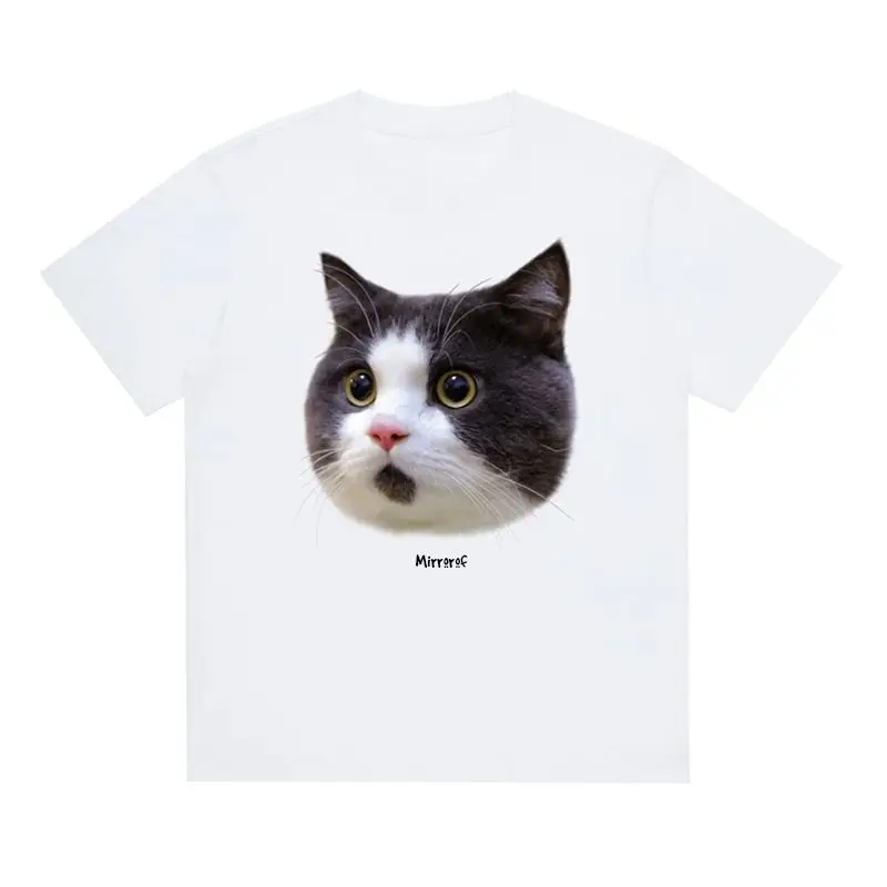 Cute Surprised Cat Printed T-shirt Men and Women Pure Cotton Summer Fashion Trend Casual Comfy Couple Short Sleeved Top Harajuku