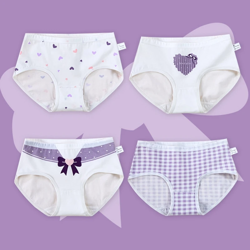 

4pcs/set Baby Girls Underwear Cotton Children Panties Cute Cartoon Pattern Print Kids Short Briefs Children Underpants 2-12Y