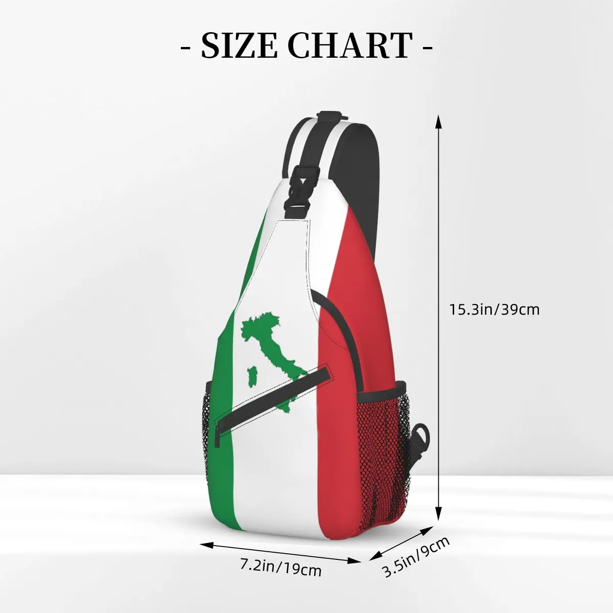 Estilingue crossbody bandeira italiana, bolsa de peito, mochila de ombro, mochila para caminhadas, viagem, mochila esportiva, moda italiana