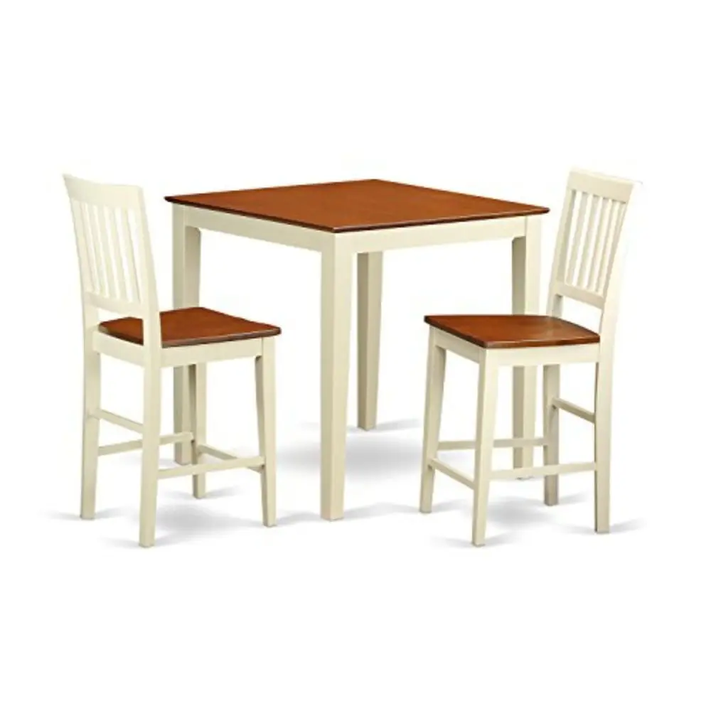 

VERN3WHIW 3 Piece Counter Height Pub Set for Small Spaces Contains a Square Dinette Table and 2 Dining Room Chairs, 36x36 Inch,
