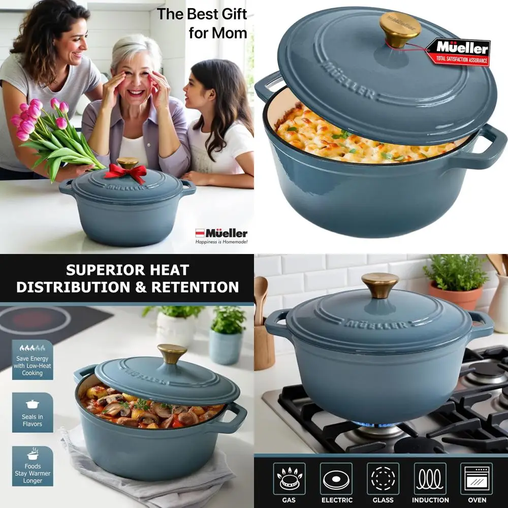 

7.5-Quart Enamel-Coated Cast Iron Dutch Oven, Heavy-Duty, Oven-Safe to 500°F, Suitable for All Cooktops, Bread Baking Pan with L