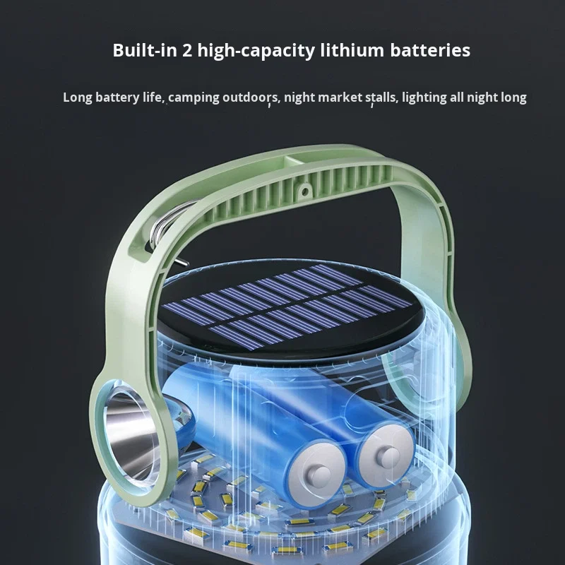 مصباح تخييم محمول بالطاقة الشمسية متعدد الوظائف LED شاشة ديجيتال محمولة مصباح يدوي مقاوم للماء في حالات الطوارئ قابل لإعادة الشحن