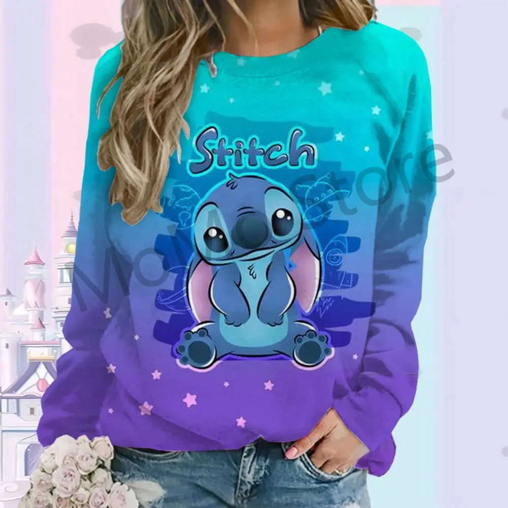 Long Sleeve Sweatshirts O Neck Disney Stitch Y2k Clothes Pullovers 3D Print High Quality Women Clothing 2024 Party New Lovely