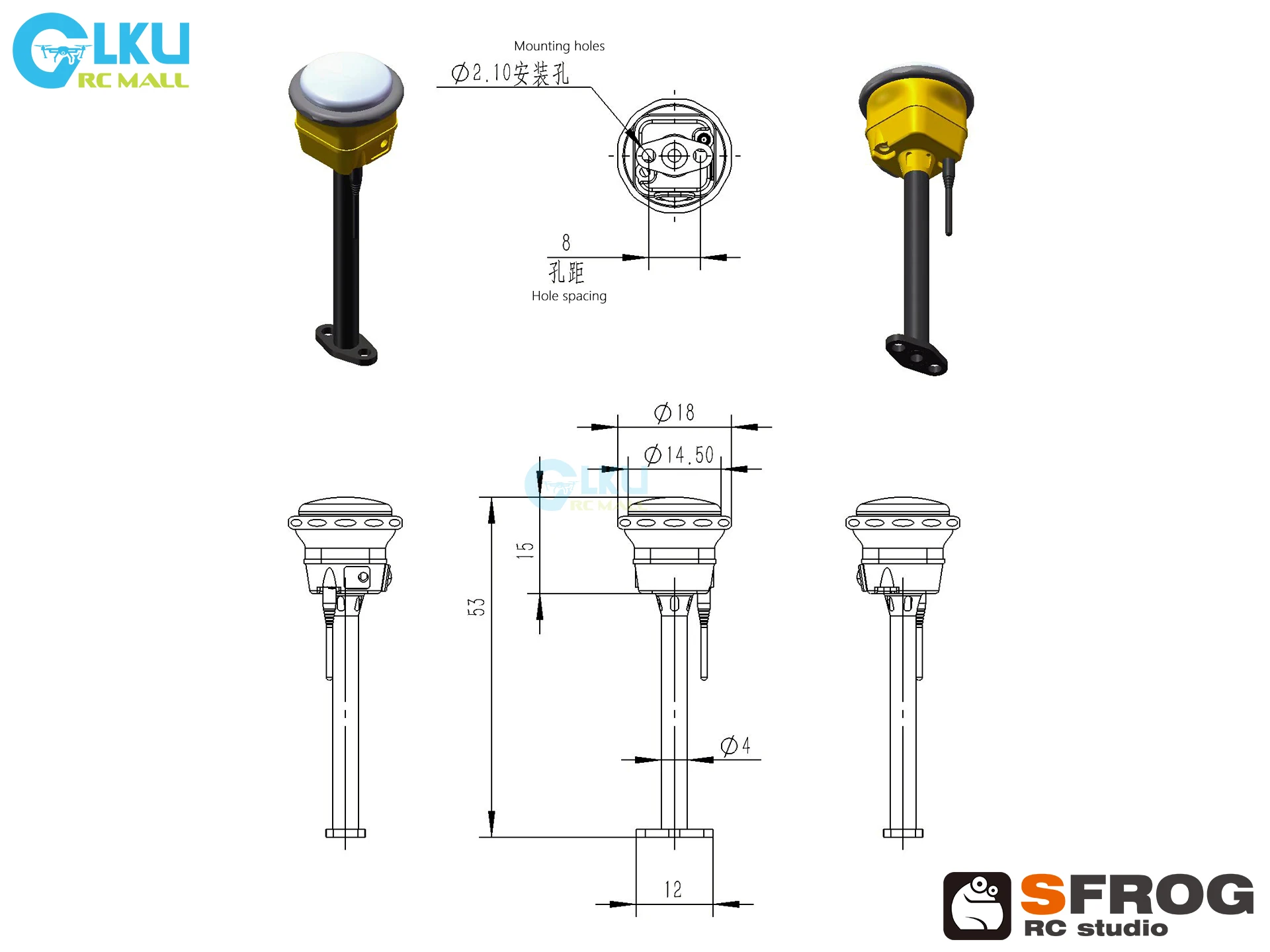 Super Frog 1/14 GPS Decorative Parts with Magnetic Control for Lesu Cut Frog JDM Kabolite 1/14 RC Excavator Model Parts