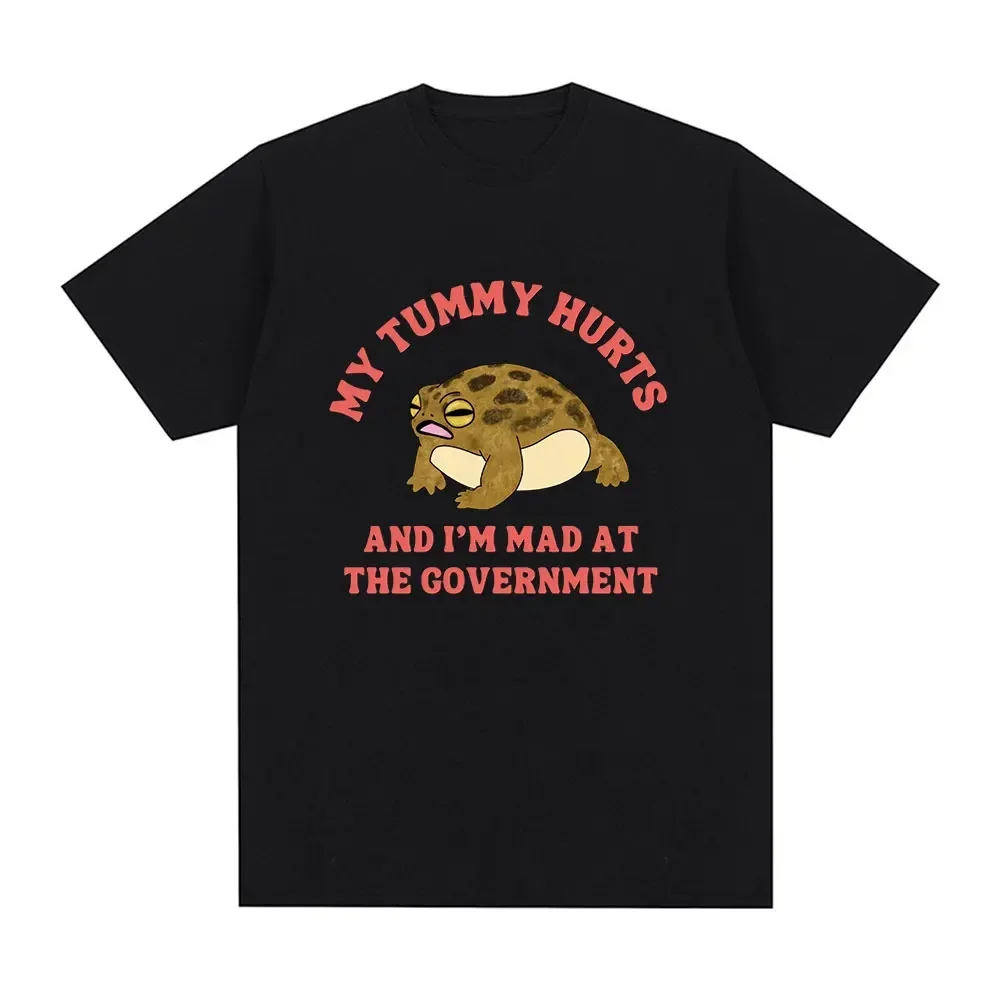 My Tummy Hurts and I\'m Mad At The Government Frog Meme T-shirt Women\'s Fashion Retro Short Sleeve T-shirt Casual T-shirt