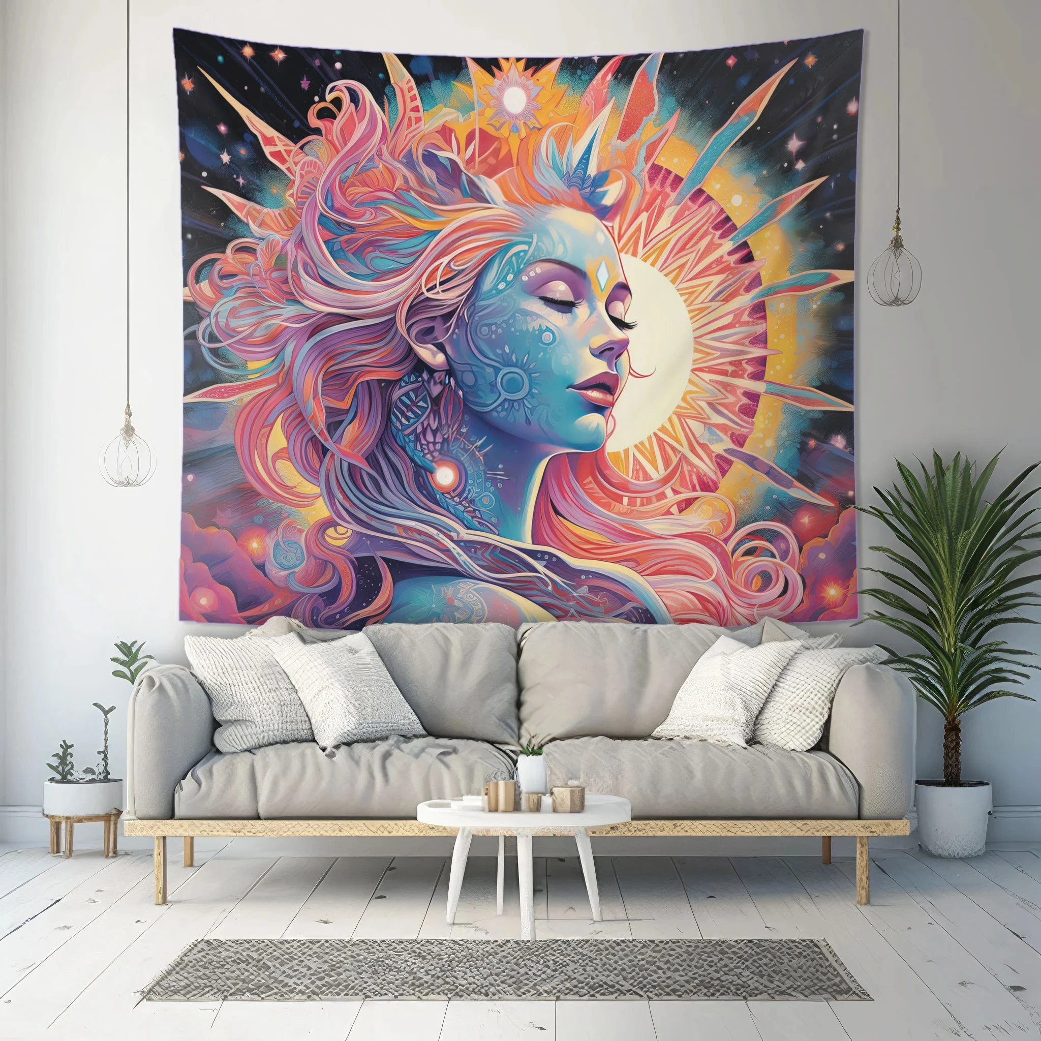 VIKAMA Psychedelic Starry Sky Goddess Tapestry Bohemian Background Cloth Zen Healing Living Room Room Decoration