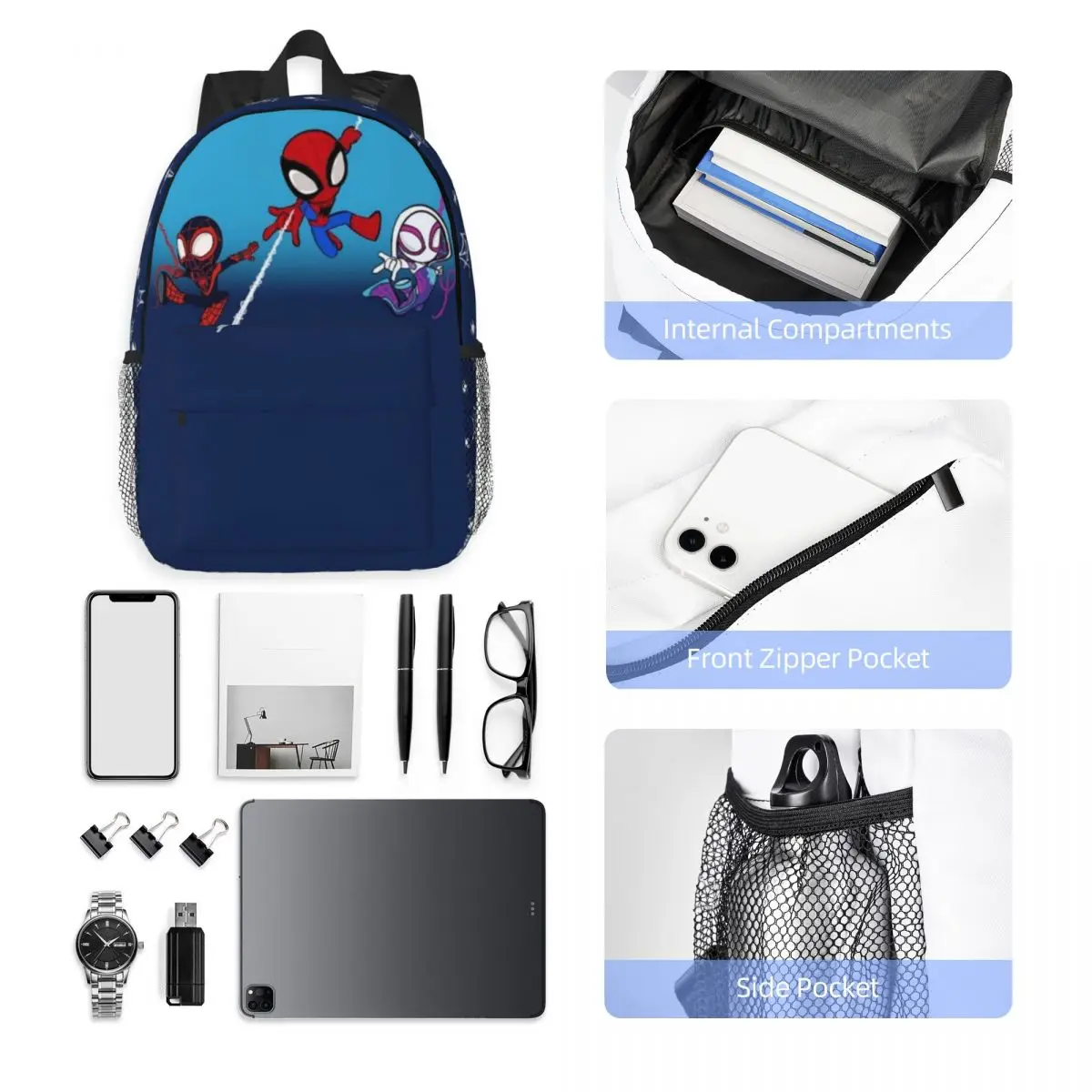 Spider Ghost para meninas meninos mochila de estudante de grande capacidade mochila leve à prova d'água de 15 polegadas