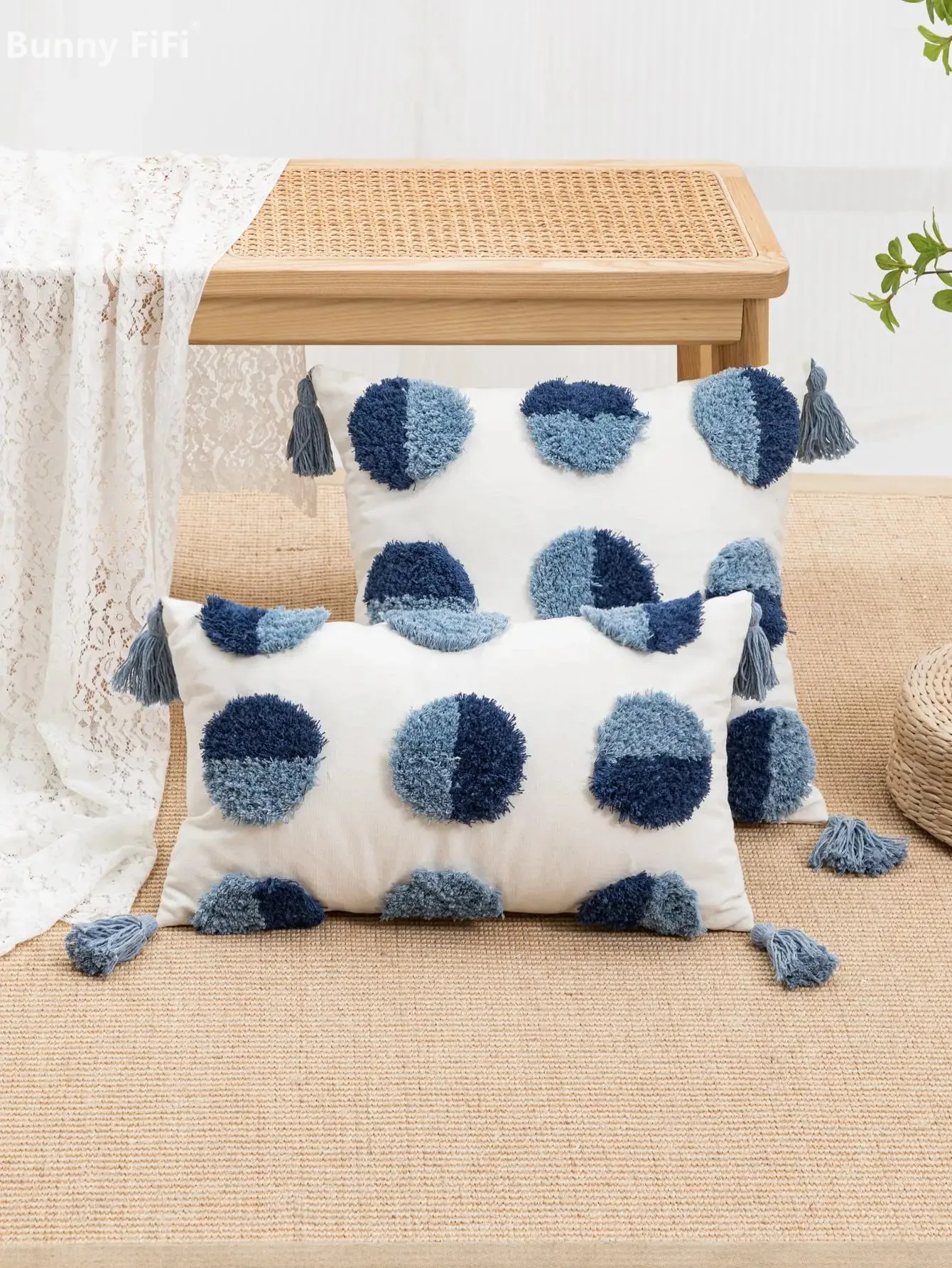 1pc blue ball patterned cotton sail pillowcase with a modern minimalist style suitable for sofas, living rooms, bedrooms, beds