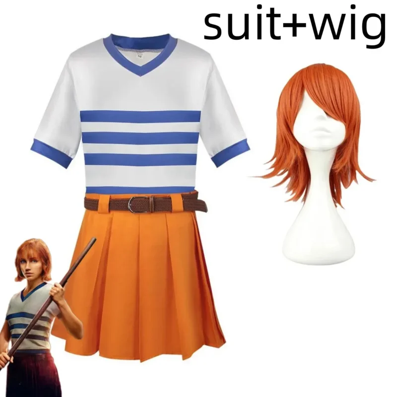 Anime Live Action Movie Nami Cosplay disfraz Wano Kuni país camiseta a rayas blancas falda amarilla peluca mujer Sexy traje de Halloween 6;