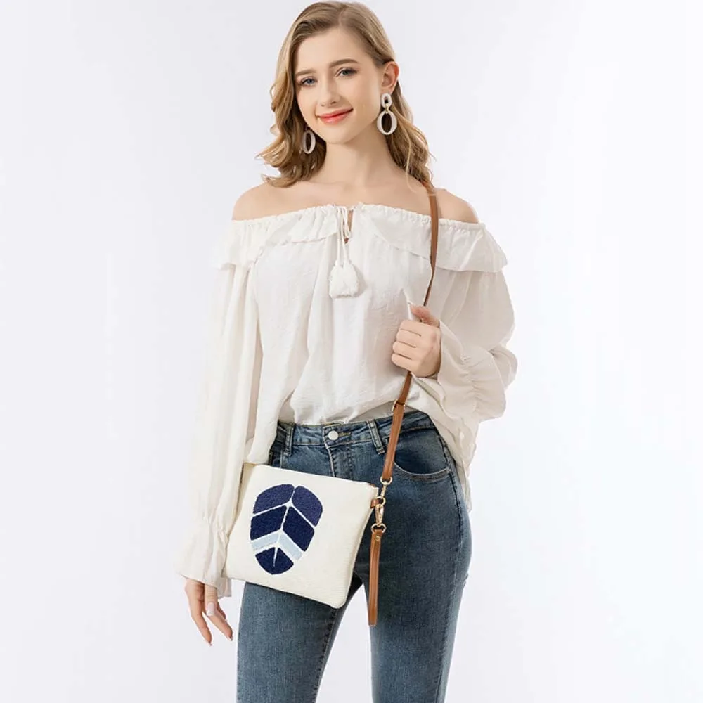 

Embroidered Demon Eye Crossbody Bag Detachable Shoulder Strap Soft Blue Eye Handbag Palm Pattern Blue Cotton Shoulder Bag Daily