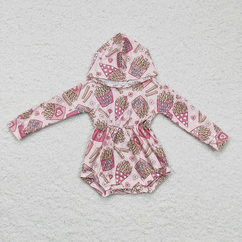 

Newborn Fries Bubble Long Sleeves Pink Hoodie Romper Baby Girl Jumpsuit Kid Bummie Toddler One-piece Valentine's Day New Clothes