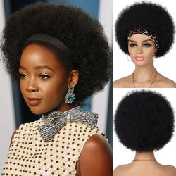 Tereshar Syntetyczne krótkie peruki afro Puff z pałąkiem na głowę dla czarnych kobiet 8 cali Afro Puff Hair Perwersyjne kręcone peruki do codziennego użytku na imprezę