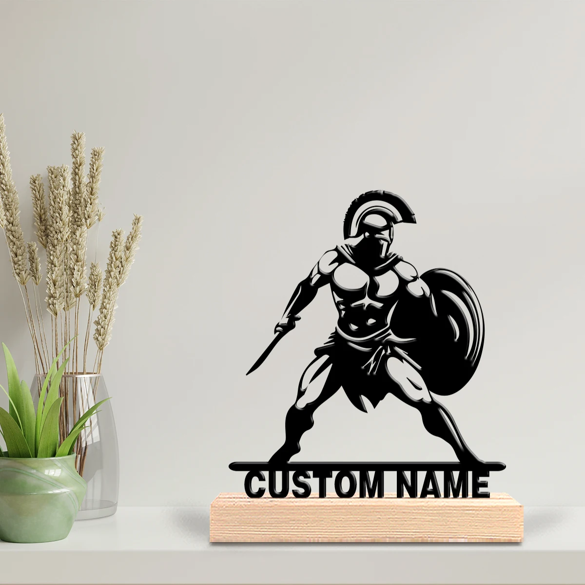 Customized holiday atmosphere Gladiator Iron figure/animal wooden base desktop decoration Complex wooden foundation decoration,