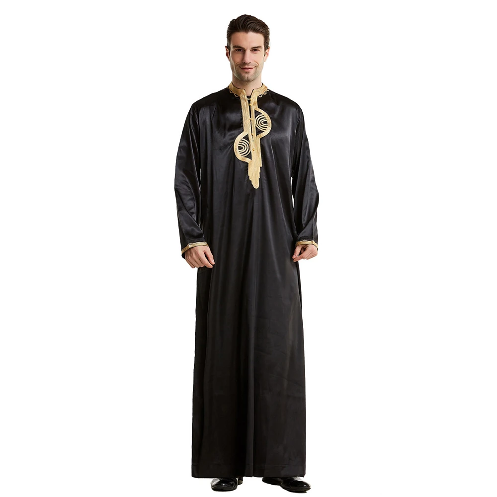 Haft Ramadan Thobe dla mężczyzn Saudi Muslim Stand Collar Long Sleeves Islamic Robe Arabic Kaftan Thawb Dubai Long Abaya Caftan