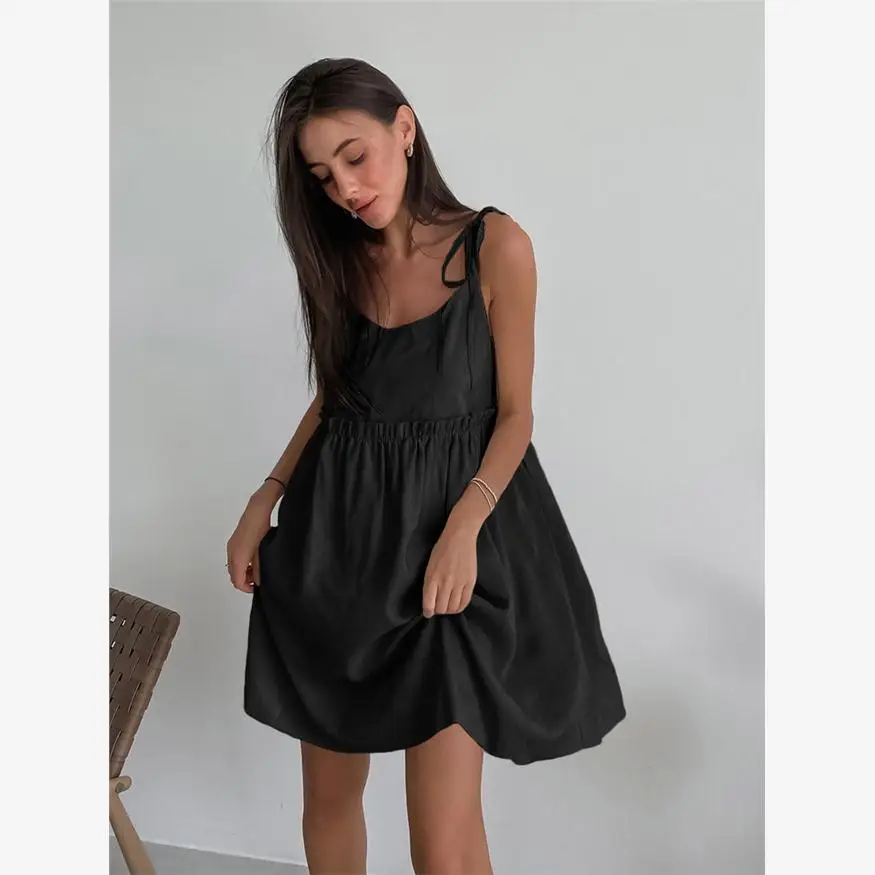 Letnia seksowna spódnica na ramiączkach z bawełny i lnu, z wysokim stanem, luźna, w kwiaty, o kroju litery A, damska moda Ele Dr