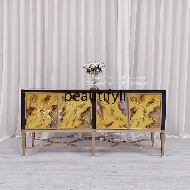 N178 G Italian mirror entrance cabinet, living room household American solid wood metal antique mirror side cabinet