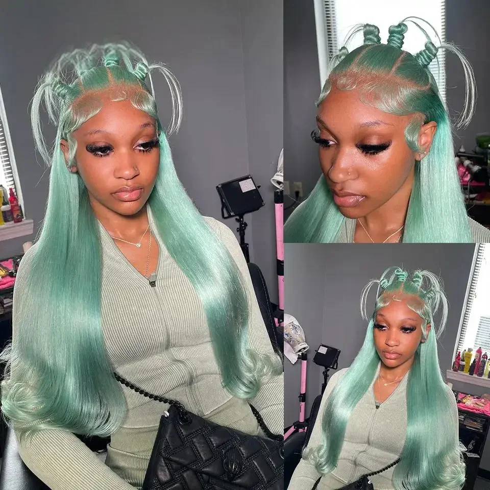 Mint Green Lace Front Human Hair Wigs For Women  613 Colored Lace Front Wig Pre Plucked 180% Wigs Human Hair 100% Cosplay ﻿
