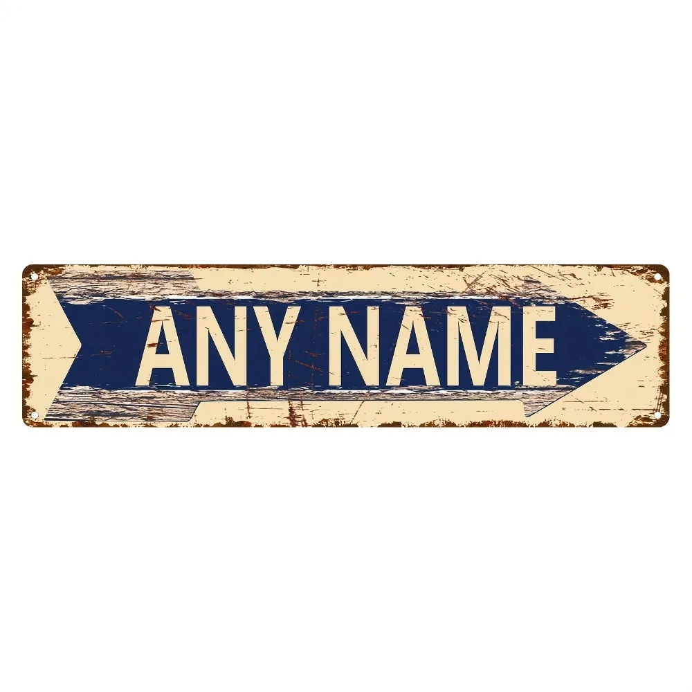 CIFbuy [2D Flat] Custom Vintage Navy Blue Beige Arrow Metal Sign,Personalized Name Text Wall Decor (Only For Decoration)