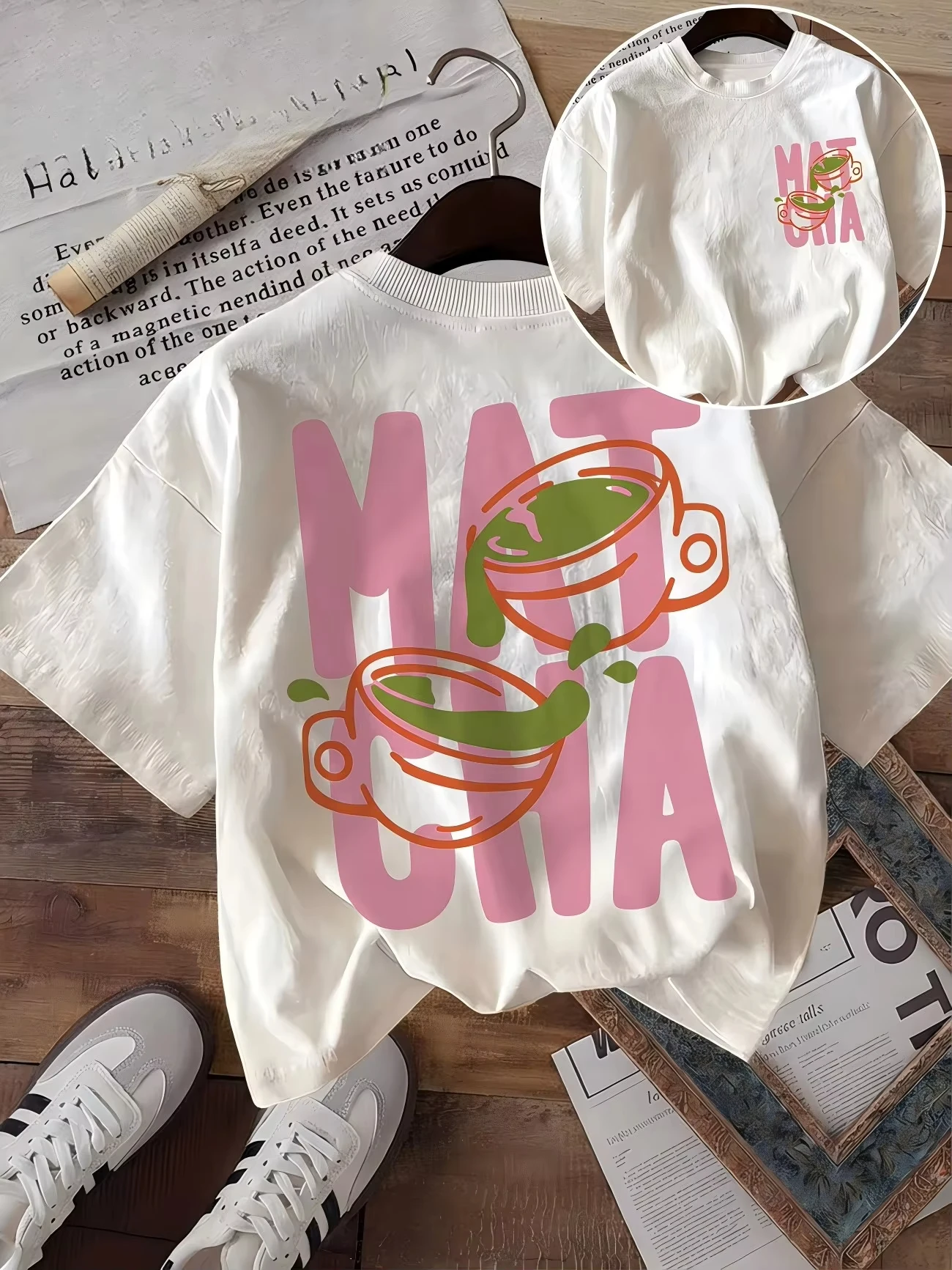 Vintage Matcha Club Green Tea Graphic Tee Women men Pink Letter Print T Shirt Summer Casual Streetwear Aesthetic Harajuku Top