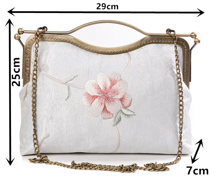 Female Vintage Retro Chic Floral Embroidery Victorian Medium Size Handbag Phone Kisslock Daily Side Sling Shoulder Bag for Hanfu