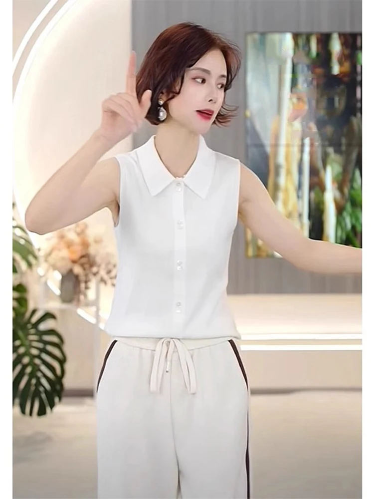 

Commuter Style Neck Sleeveless Knitwear Women's Spring Autumn Winter Layering Versatile Slim Fit Vest Top Button up